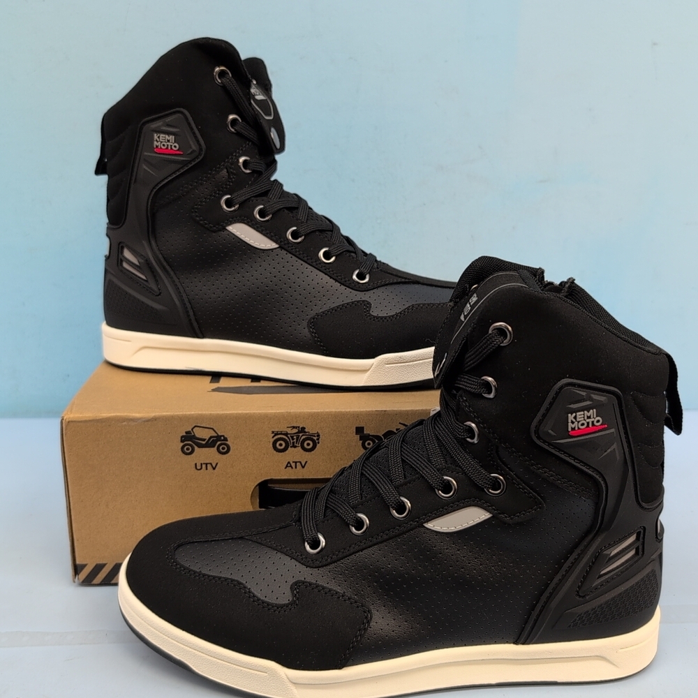 Kemi Moto Mens Anti Slip High Top Protective Motorcycle Riding Boots US 12 Black